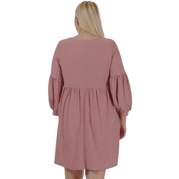 Size 3X 22 24 NEW MAUVE EYELET LANTERN SLEEVE DRESS Special‎ Occasion PLUS SIZE - Picture 4 of 7